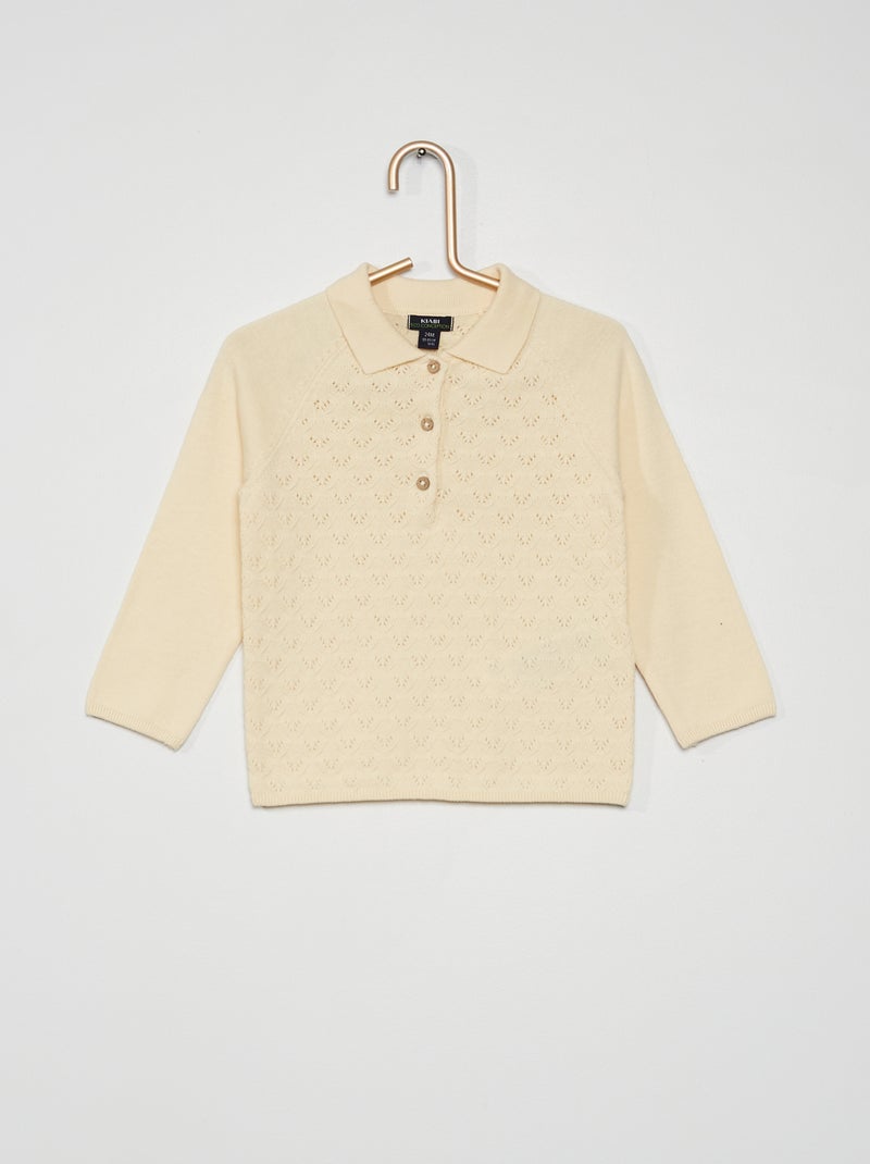 Camisola com malha polo em malha de fantasia Ecru - Kiabi