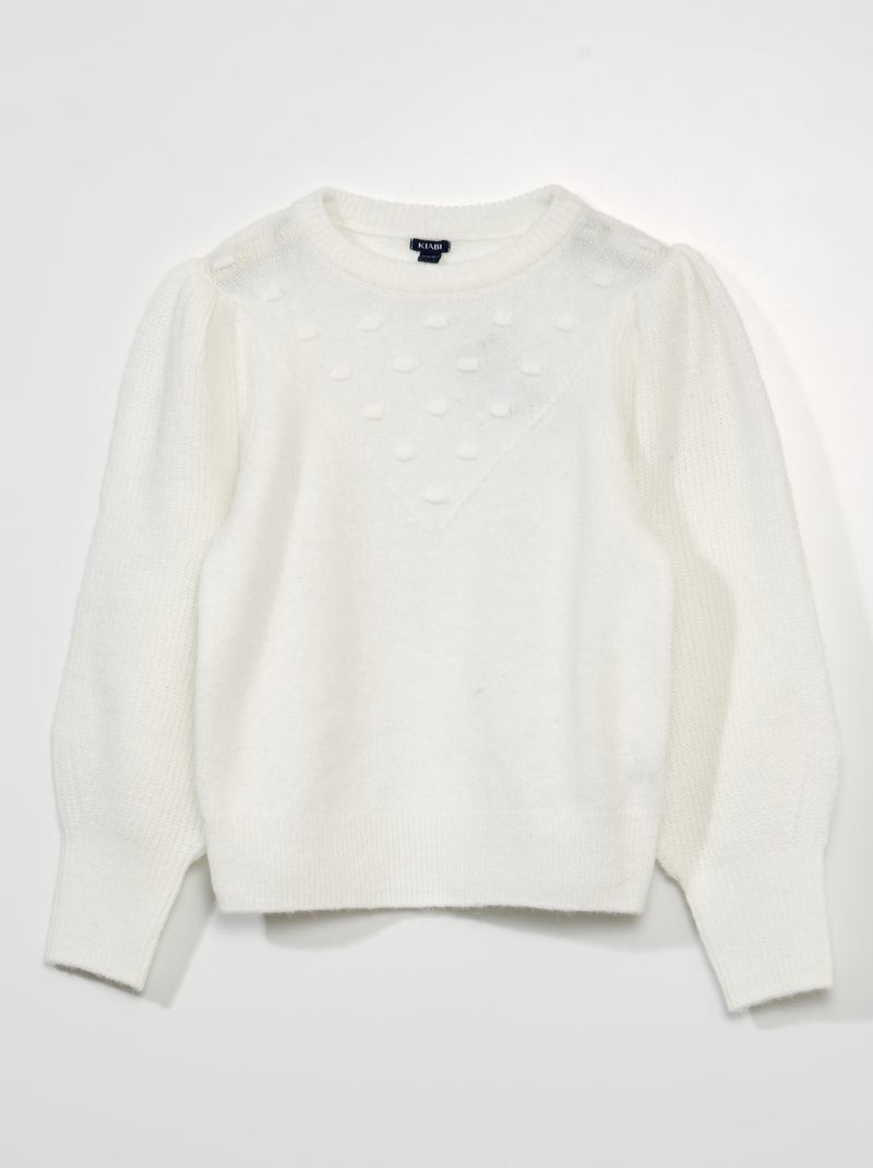 Camisola com manga de balão e pompons Branco - Kiabi