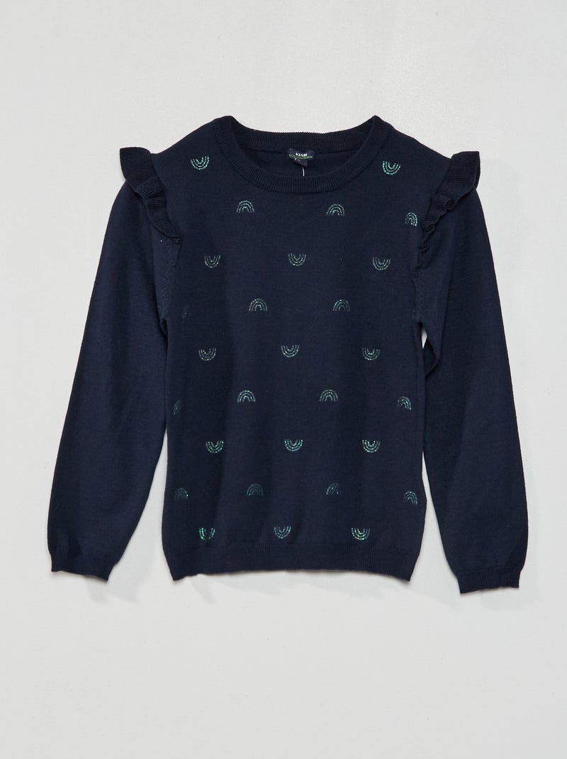 Camisola com mangas com folhos AZUL - Kiabi