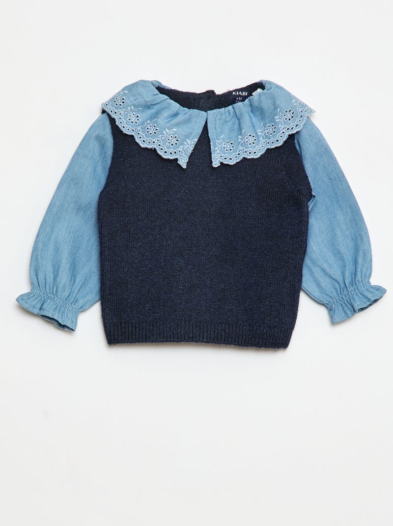 Camisola com mangas em algodão Azul - Kiabi