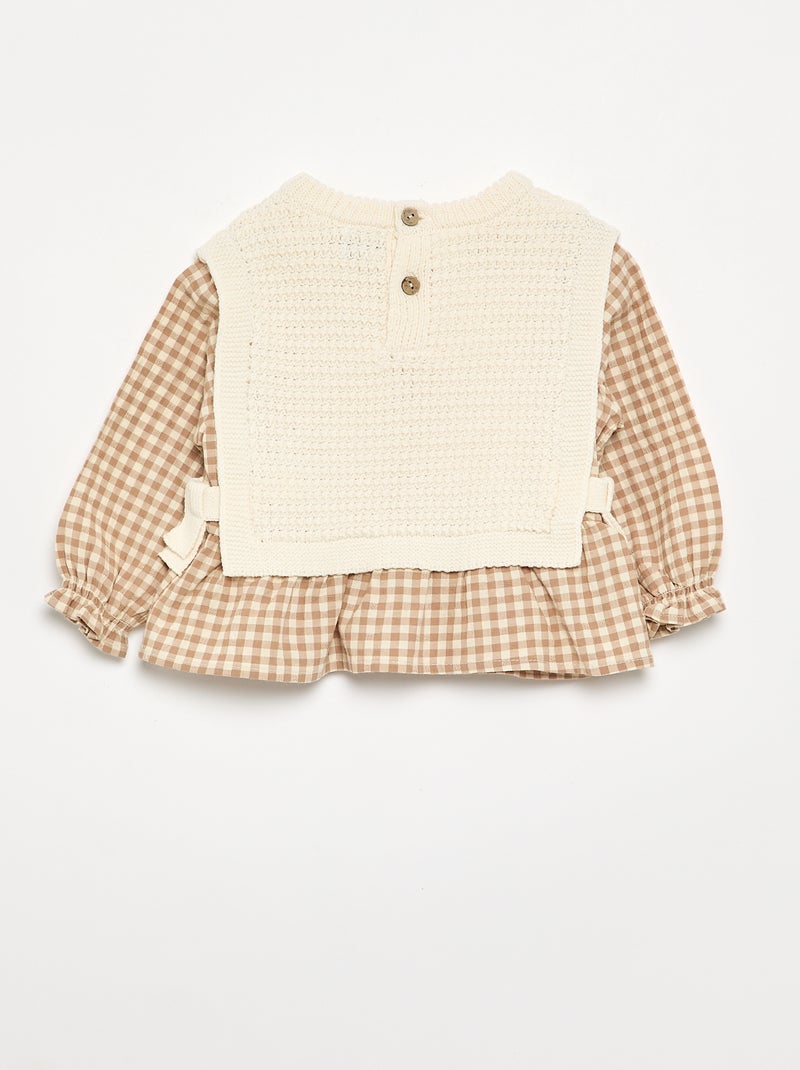 Camisola com mangas em voile de algodão Bege - Kiabi