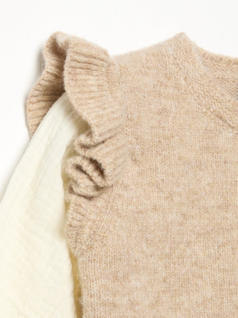 Camisola com mangas em voile de algodão e base bordada Bege - Kiabi