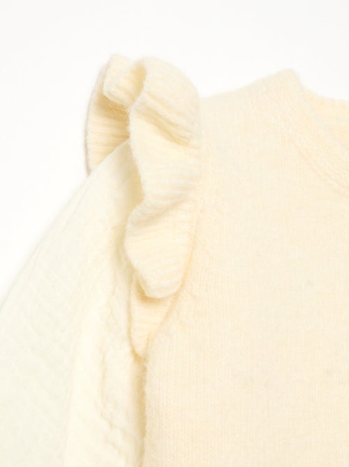 Camisola com mangas em voile de algodão e base bordada - Kiabi