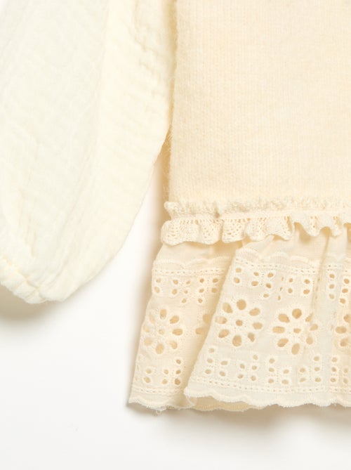 Camisola com mangas em voile de algodão e base bordada - Kiabi