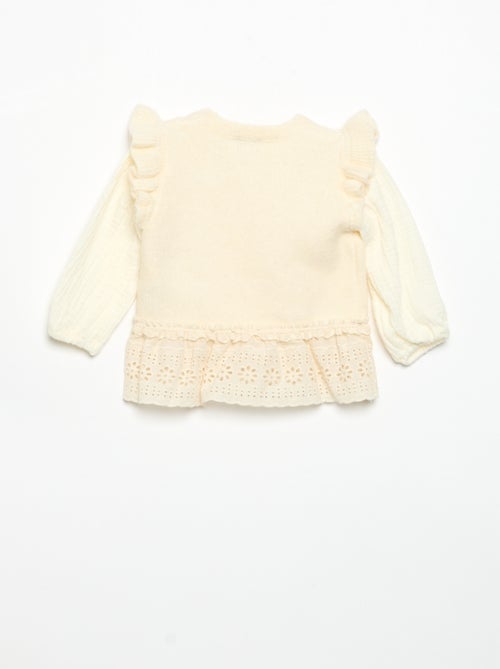 Camisola com mangas em voile de algodão e base bordada - Kiabi