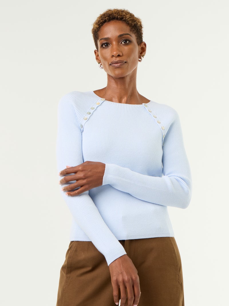 Camisola com mangas raglan com botões Azul - Kiabi