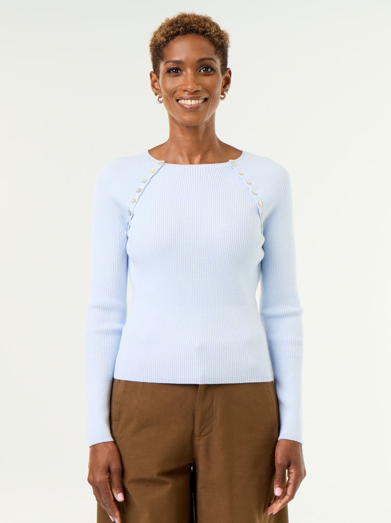 Camisola com mangas raglan com botões Azul - Kiabi