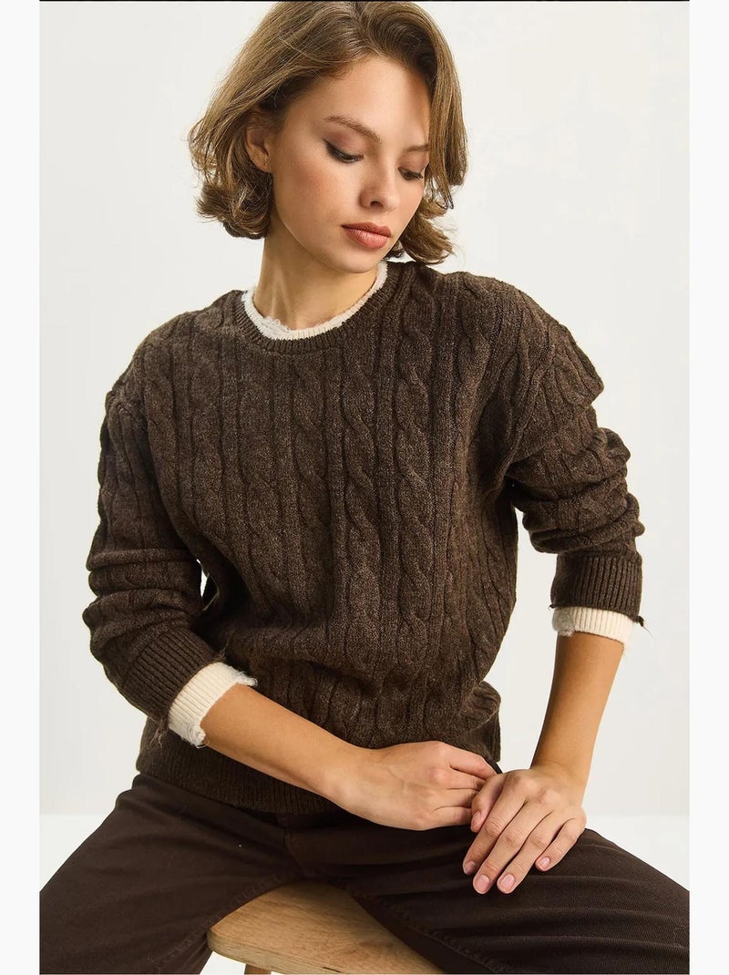 Camisola com padrão de trança lucci Castanho-escuro - Kiabi