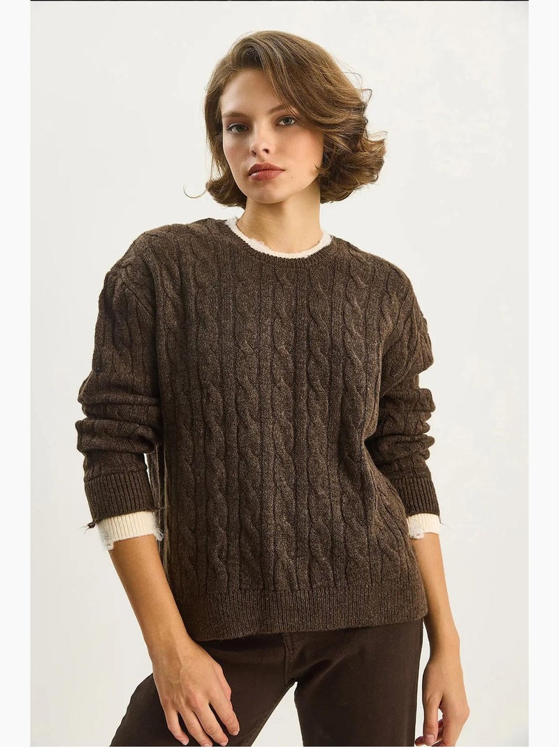 Camisola com padrão de trança lucci Castanho-escuro - Kiabi