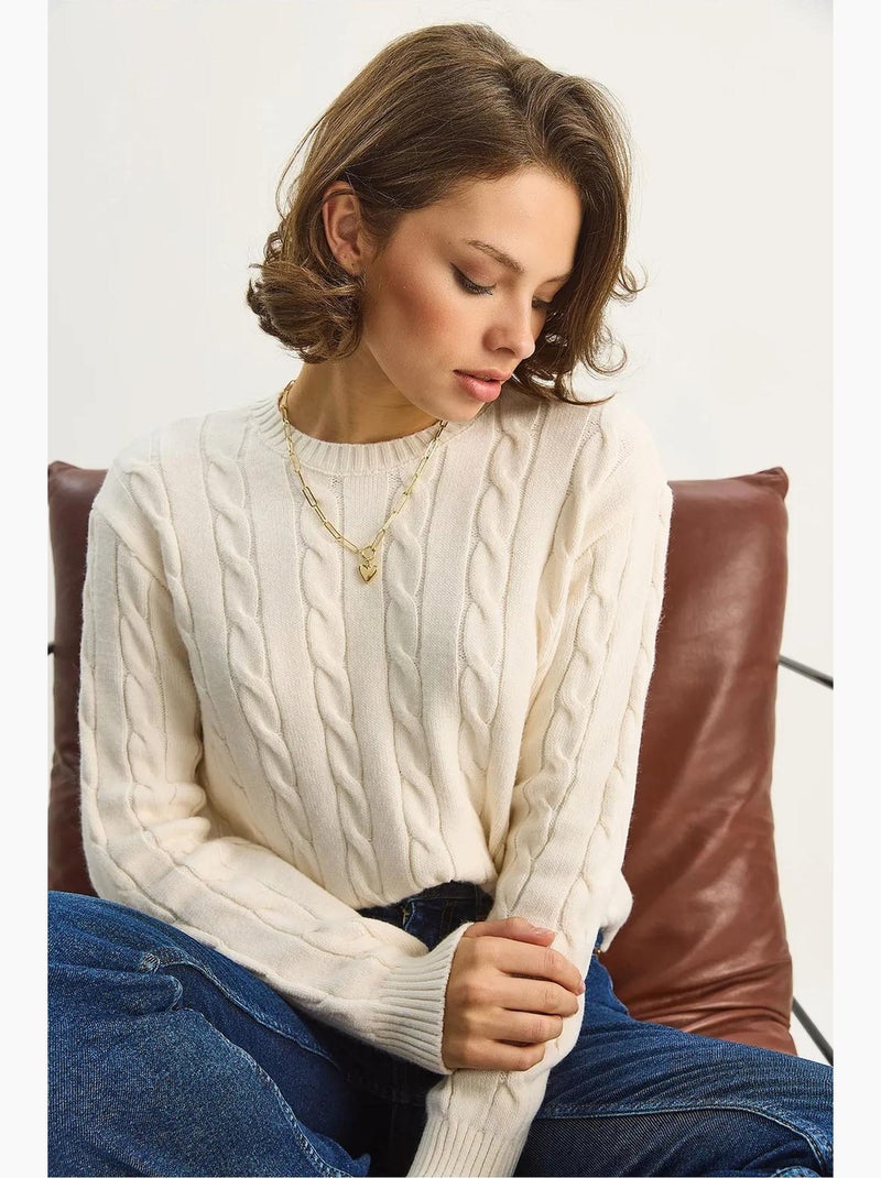Camisola com padrão de trança lucci Creme - Kiabi