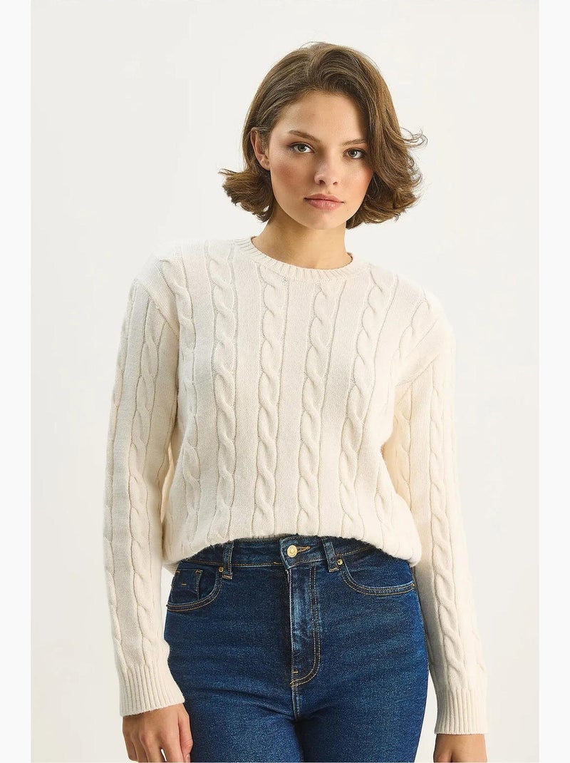 Camisola com padrão de trança lucci Creme - Kiabi