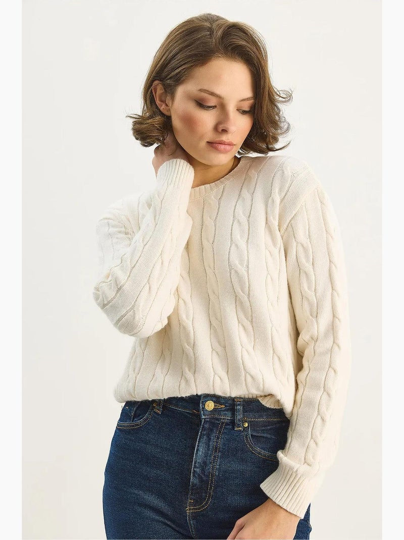 Camisola com padrão de trança lucci Creme - Kiabi