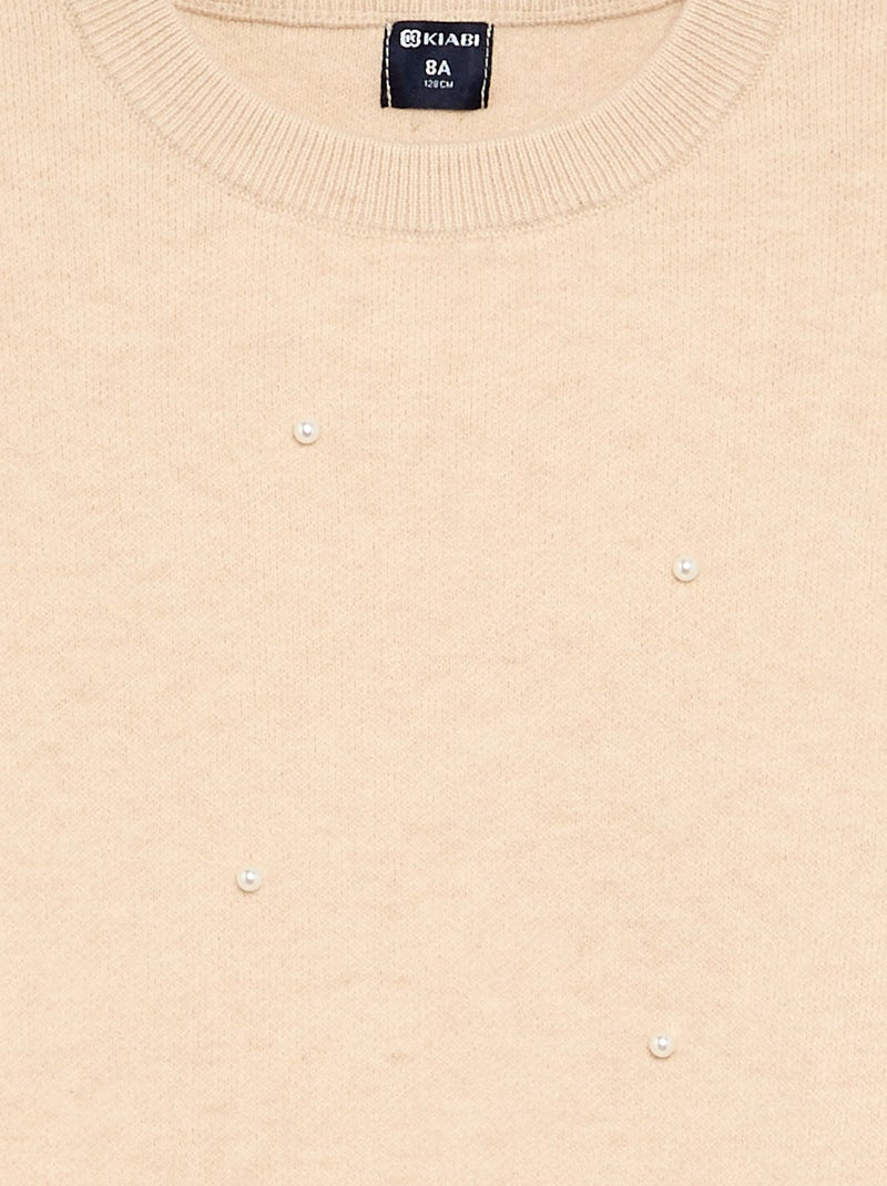 Camisola com pérolas Bege - Kiabi