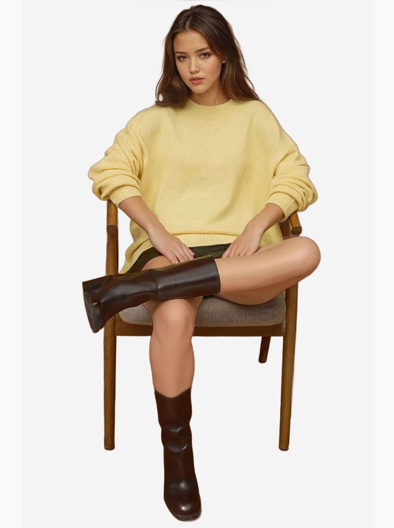 Camisola comprida de malha grossa com decote redondo hiccup Amarelo-limão - Kiabi