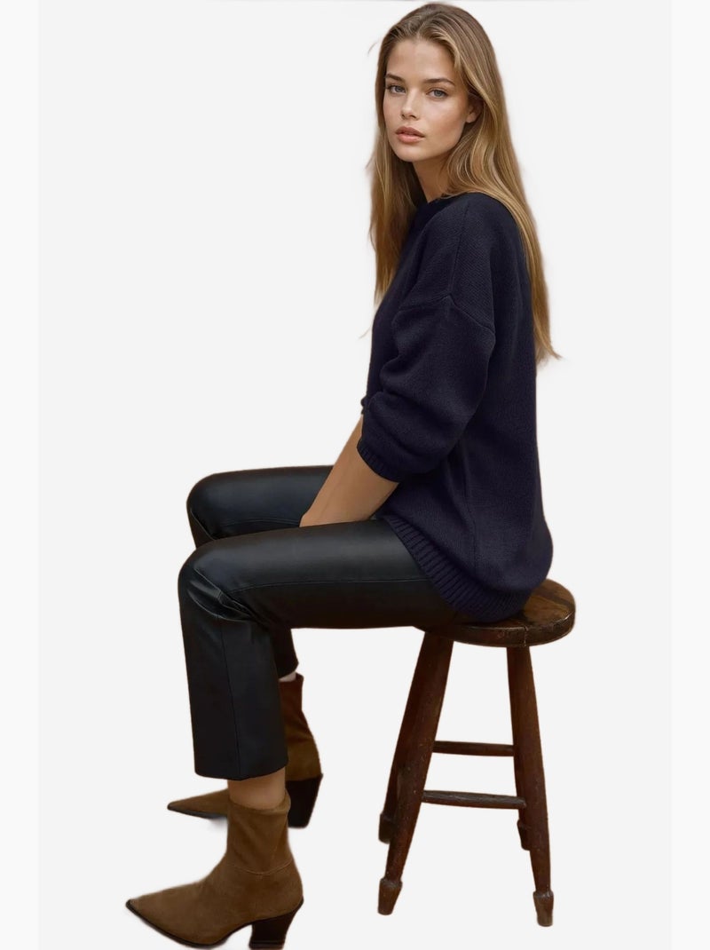 Camisola comprida de malha grossa com decote redondo hiccup Azul escuro - Kiabi