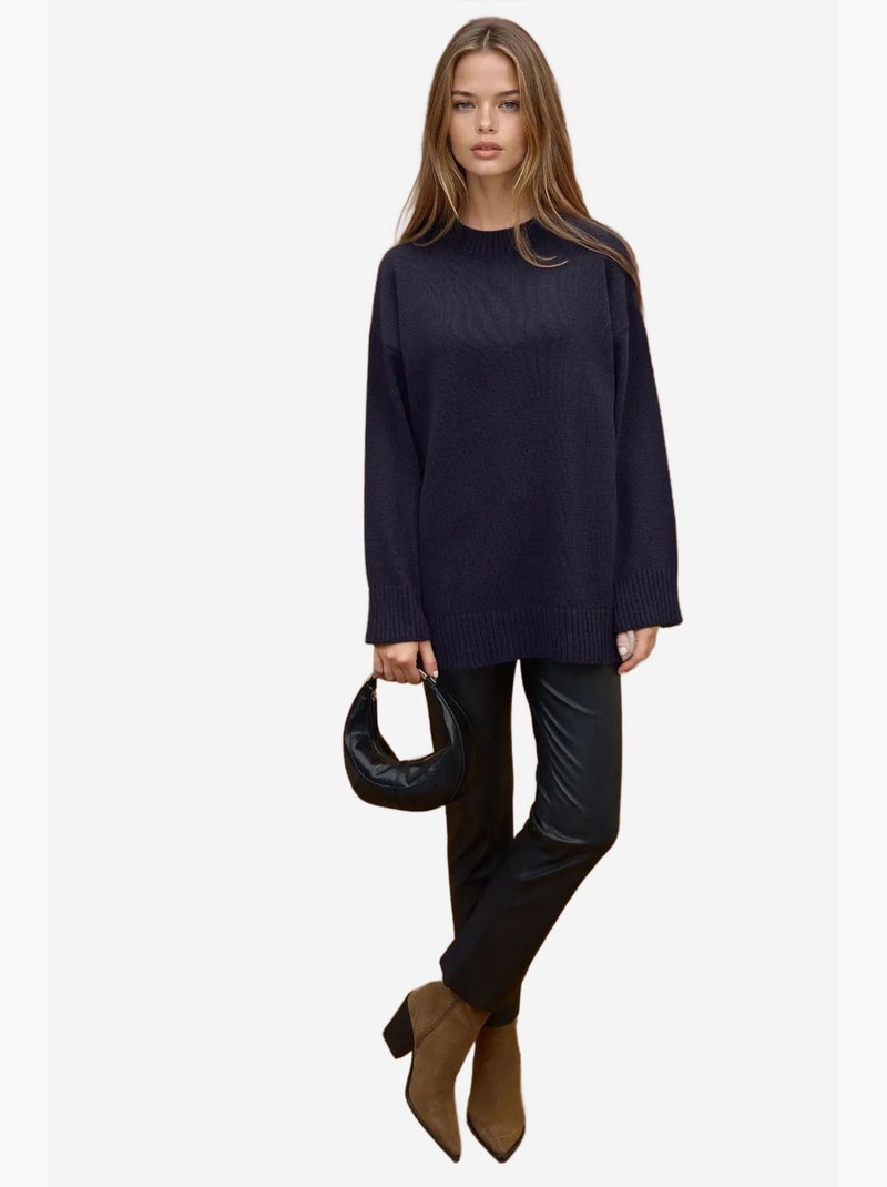 Camisola comprida de malha grossa com decote redondo hiccup Azul escuro - Kiabi