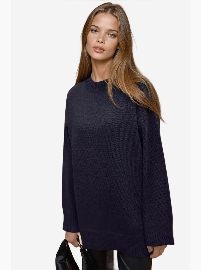 Camisola comprida de malha grossa com decote redondo hiccup Azul escuro - Kiabi