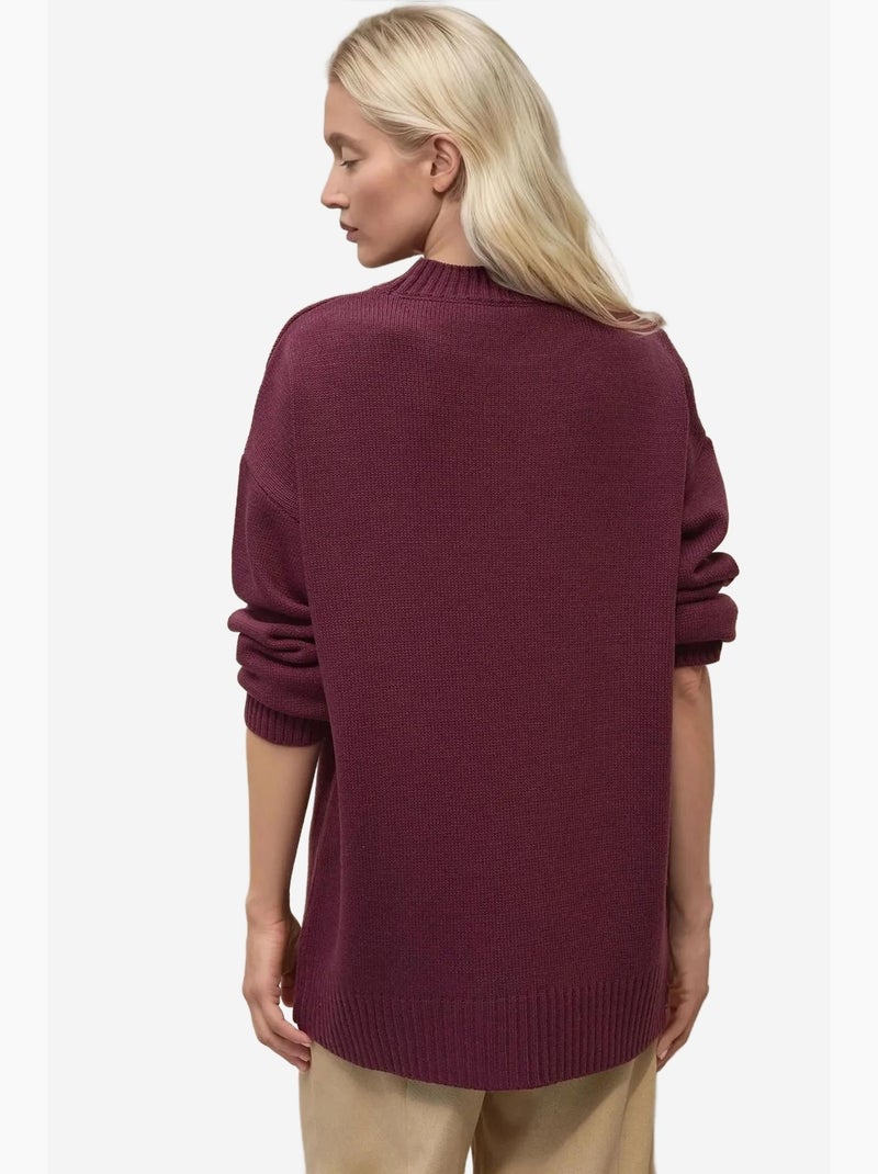 Camisola comprida de malha grossa com decote redondo hiccup Malva - Kiabi