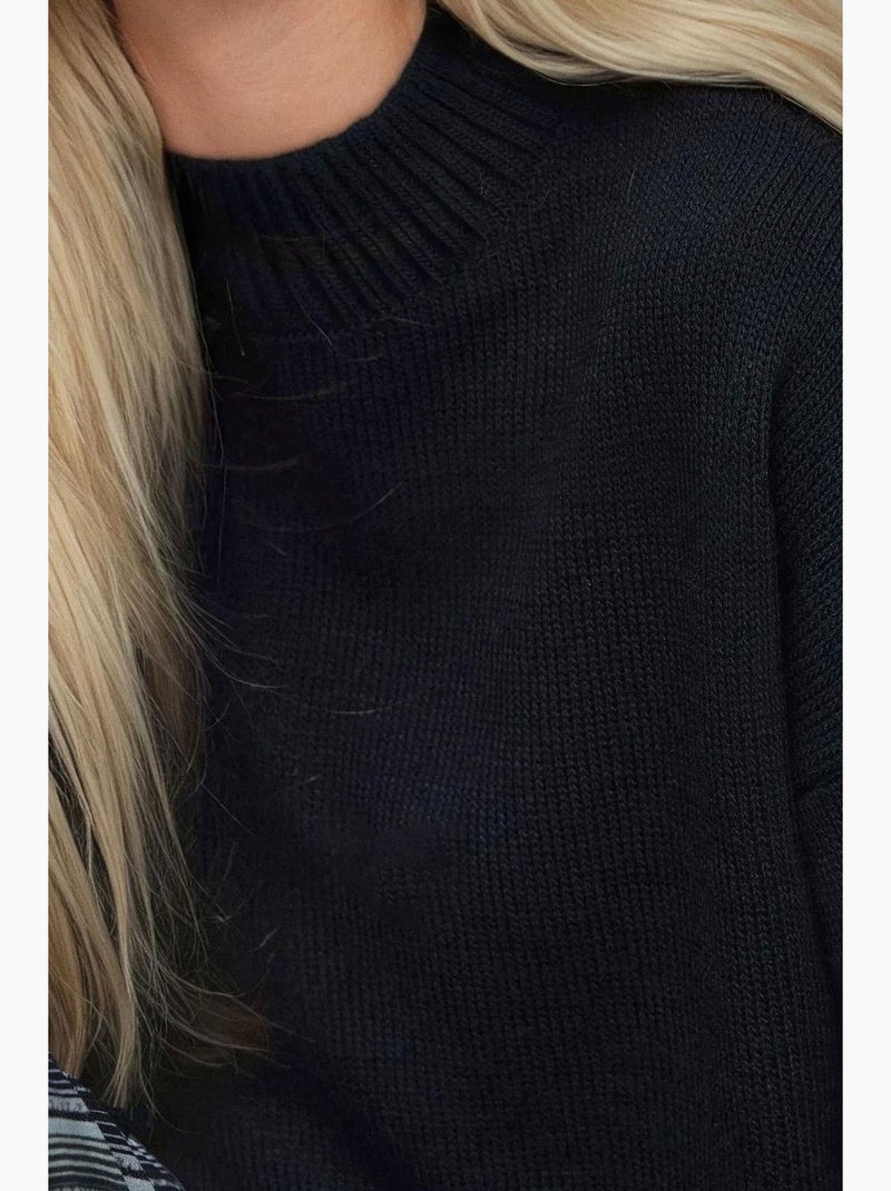 Camisola comprida de malha grossa com decote redondo hiccup Preto - Kiabi