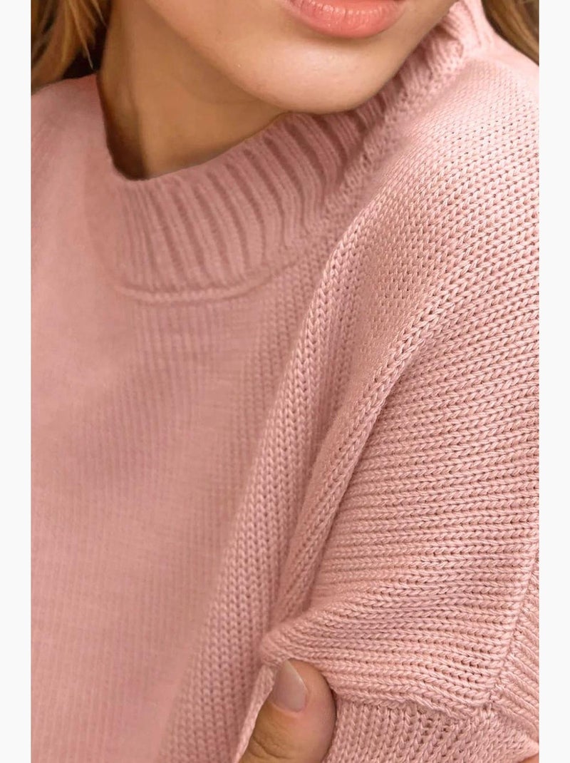 Camisola comprida de malha grossa com decote redondo hiccup Rosa-pálido - Kiabi