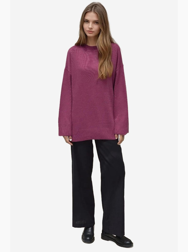 Camisola comprida de malha grossa com decote redondo hiccup Rosa velho - Kiabi