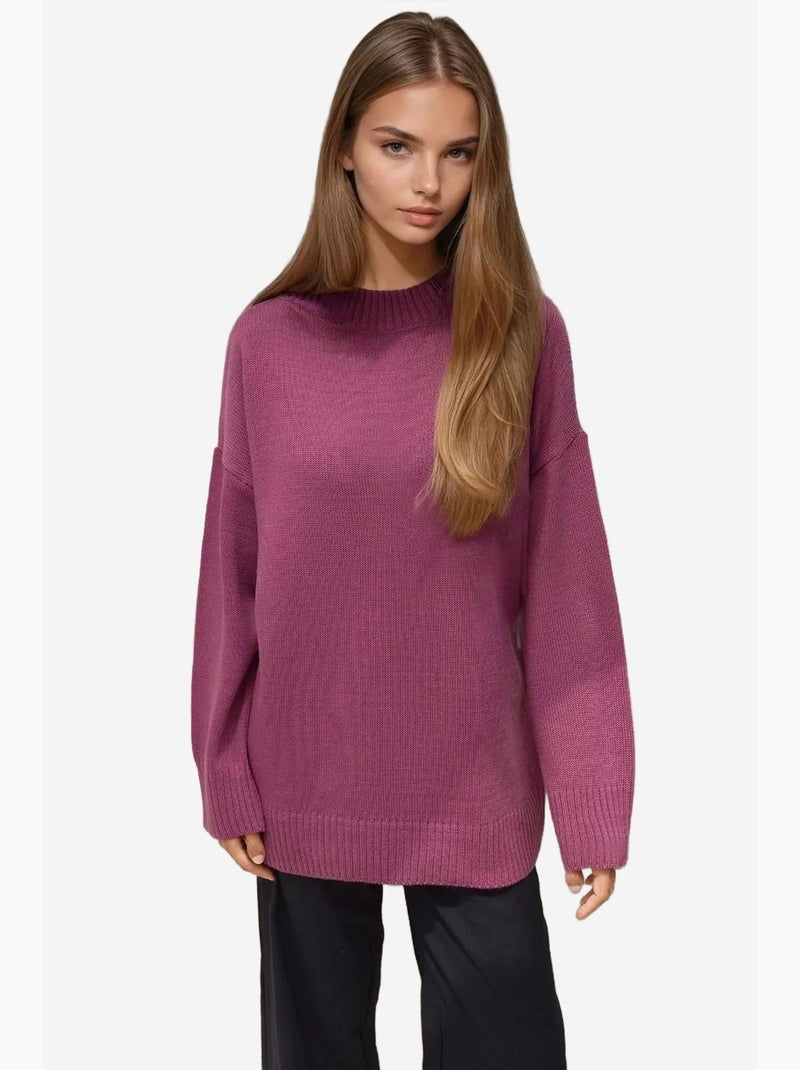 Camisola comprida de malha grossa com decote redondo hiccup Rosa velho - Kiabi