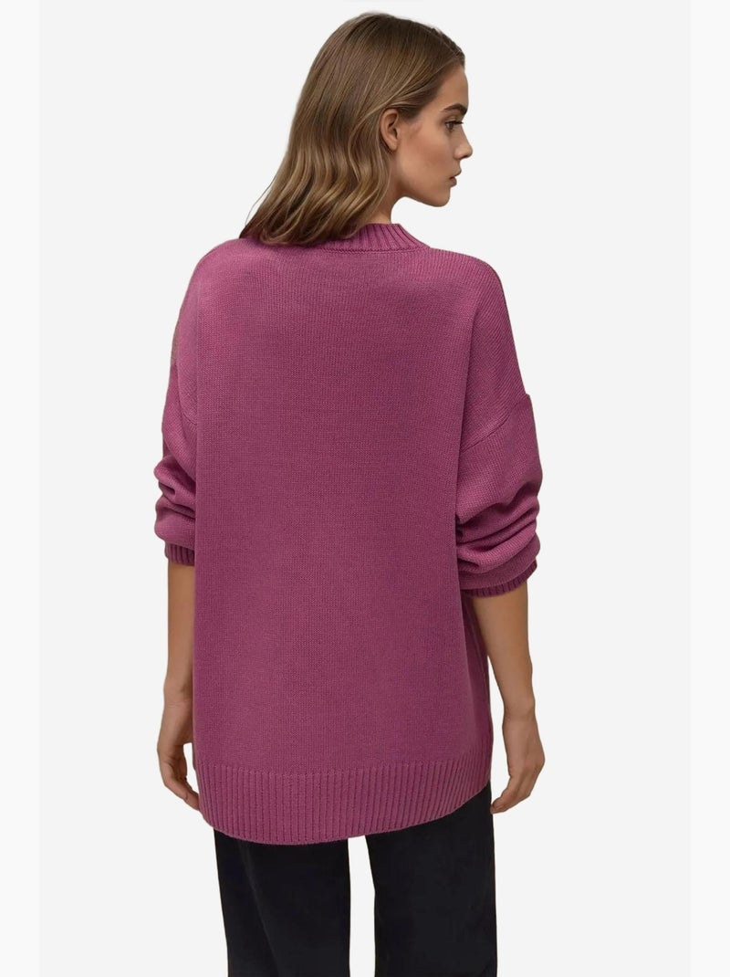 Camisola comprida de malha grossa com decote redondo hiccup Rosa velho - Kiabi