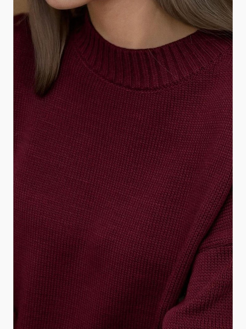 Camisola comprida de malha grossa com decote redondo hiccup Vermelho bordô - Kiabi
