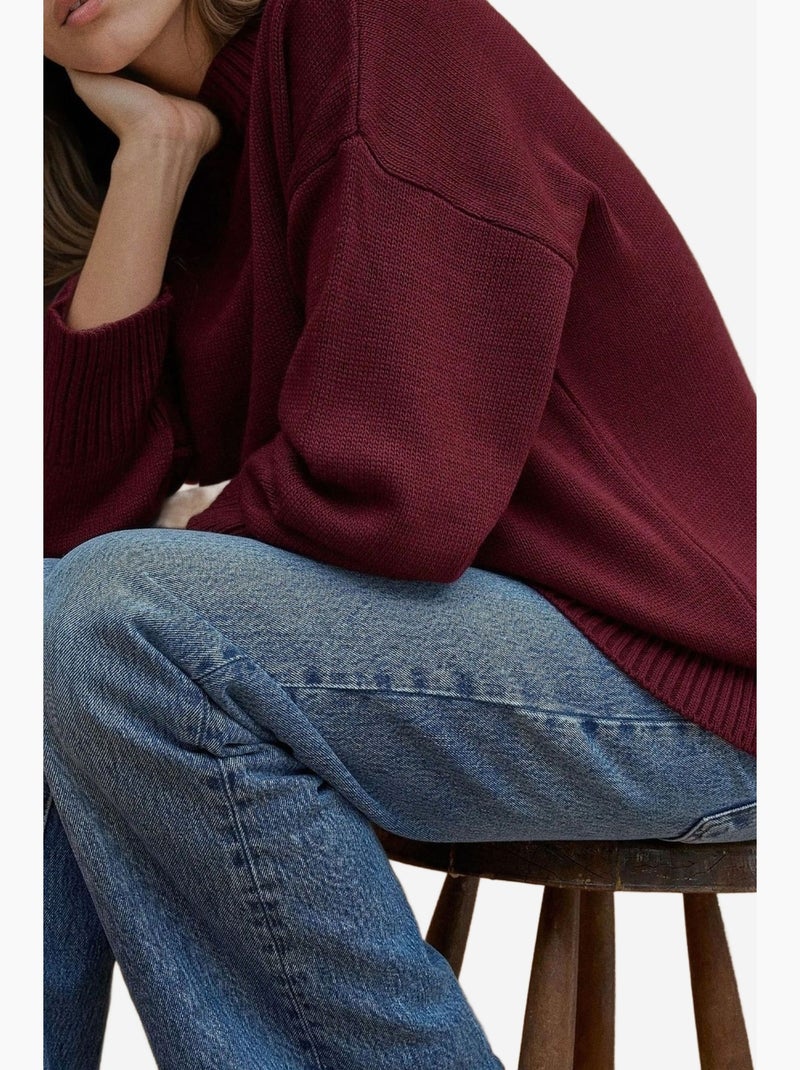 Camisola comprida de malha grossa com decote redondo hiccup Vermelho bordô - Kiabi