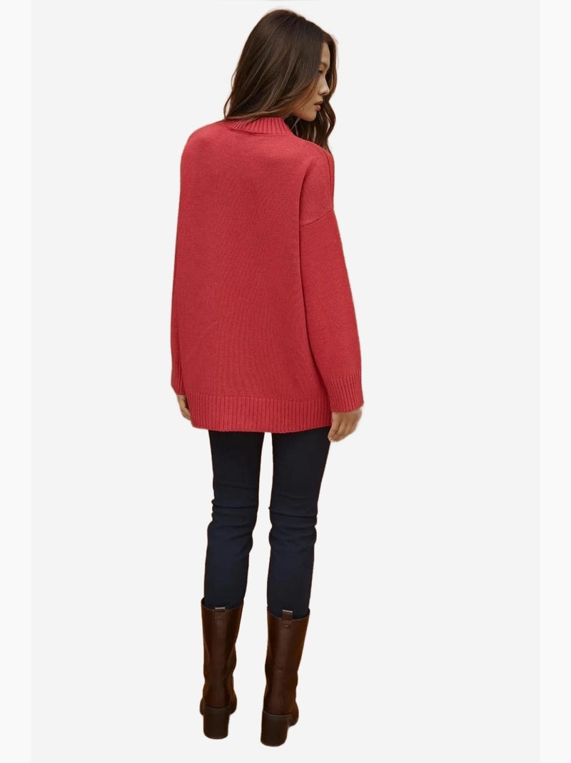 Camisola comprida de malha grossa com decote redondo hiccup Vermelho escuro - Kiabi