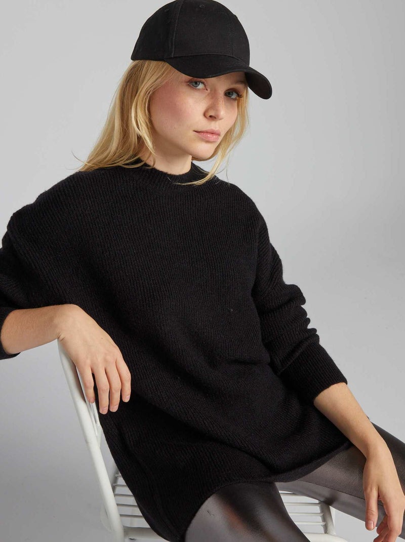 Camisola comprida de malha nervurada Preto - Kiabi