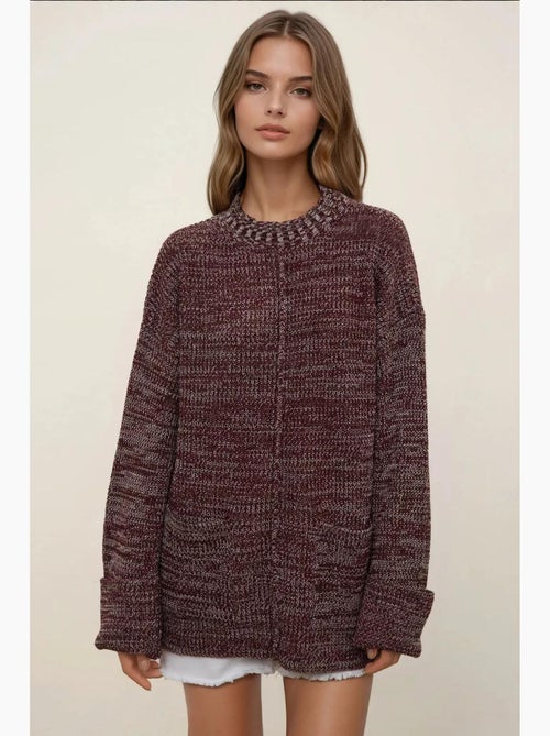 Camisola comprida de malha texturada de corte descontraído com bolsos hiccup - Kiabi Camisola comprida de malha texturada de corte descontraído com bolsos hiccup - Kiabi