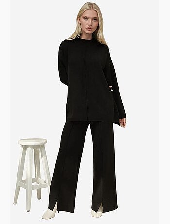 Camisola comprida e conjunto coordenado de malha com cintura subida e perna larga hiccup