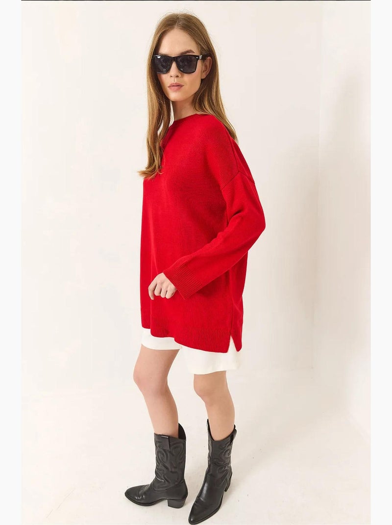 Camisola comprida oversized com gola redonda lucci Vermelho - Kiabi