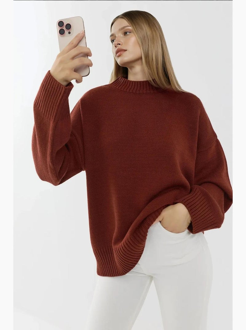 Camisola cozy de gola redonda hiccup Terracota - Kiabi