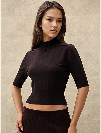 Camisola crop de gola alta texturada hiccup