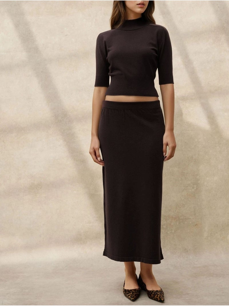 Camisola crop de gola alta texturada hiccup Castanho-escuro - Kiabi