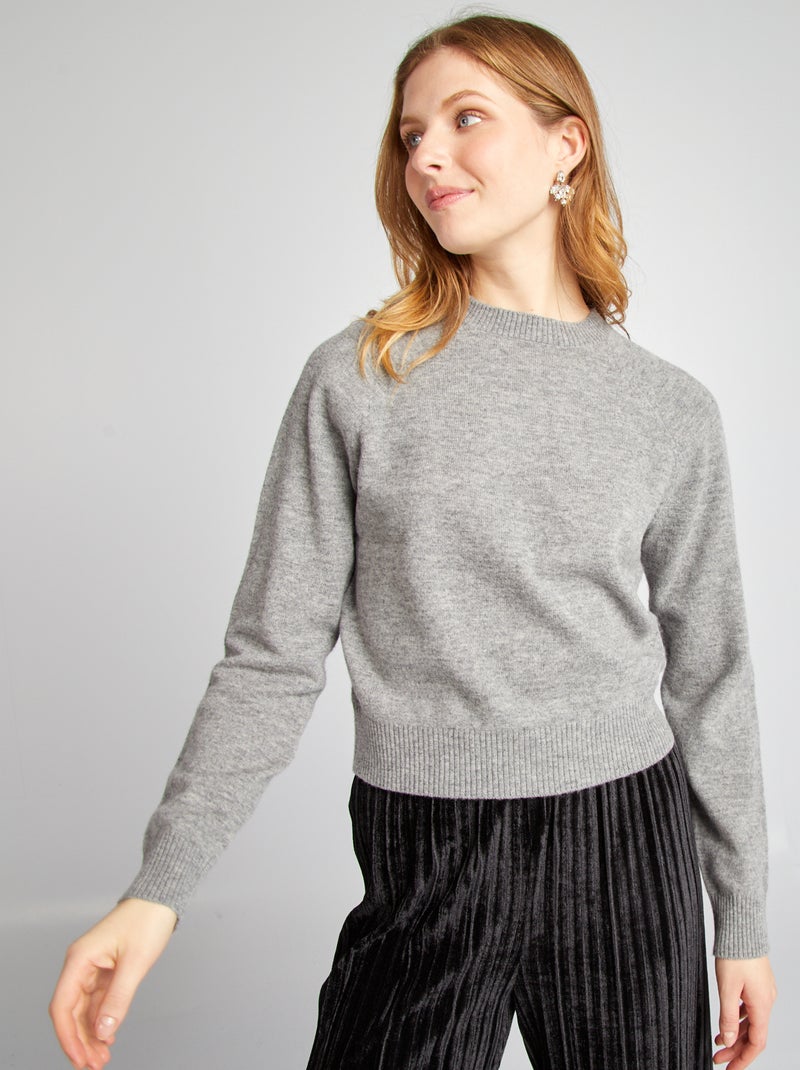 Camisola crop top de lã CINZA - Kiabi