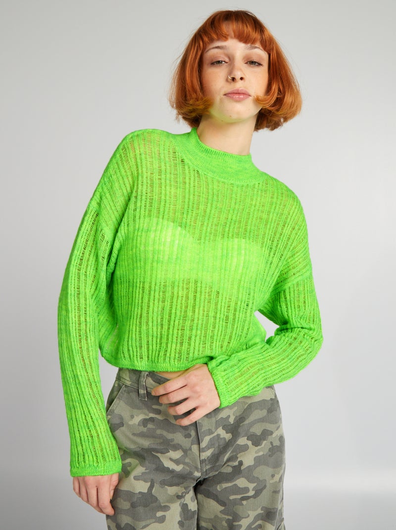 Camisola crop top em malha fina VERDE - Kiabi