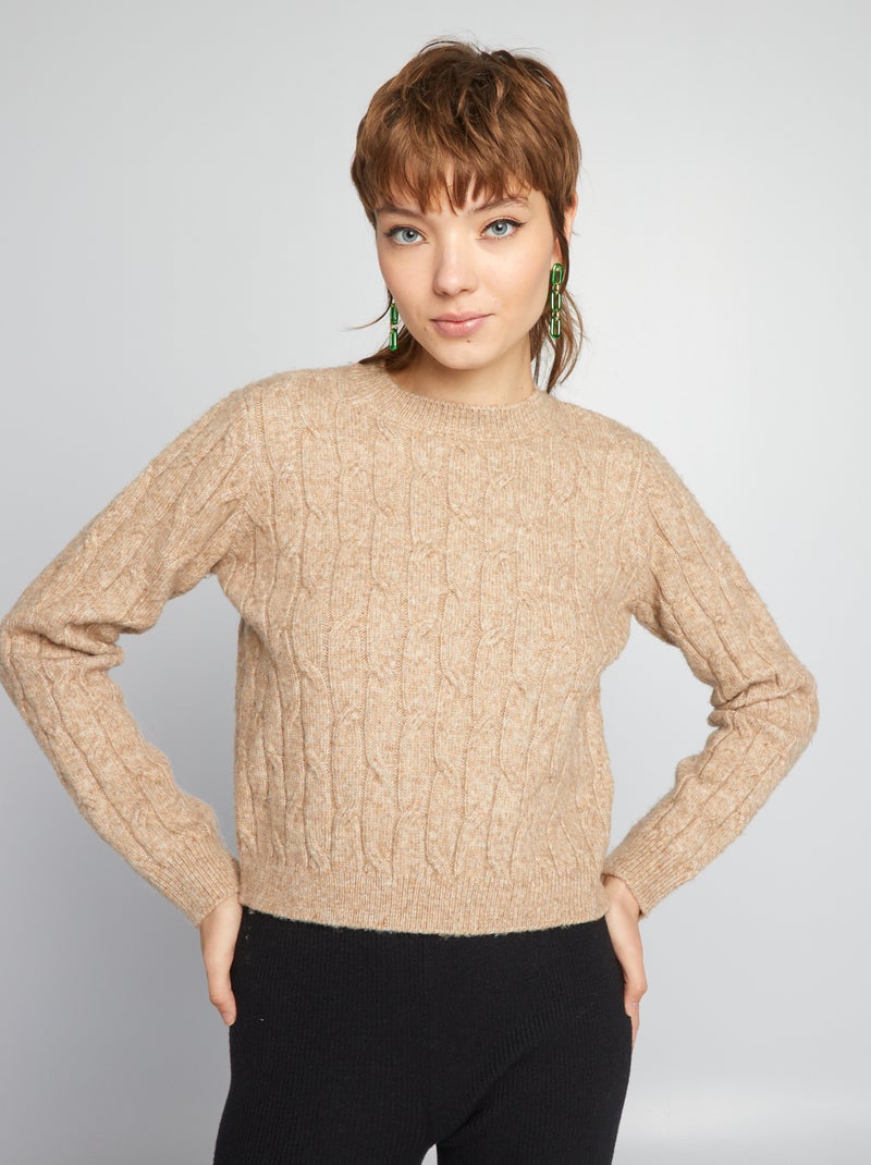 Camisola crop-top em malha torcida BEGE - Kiabi