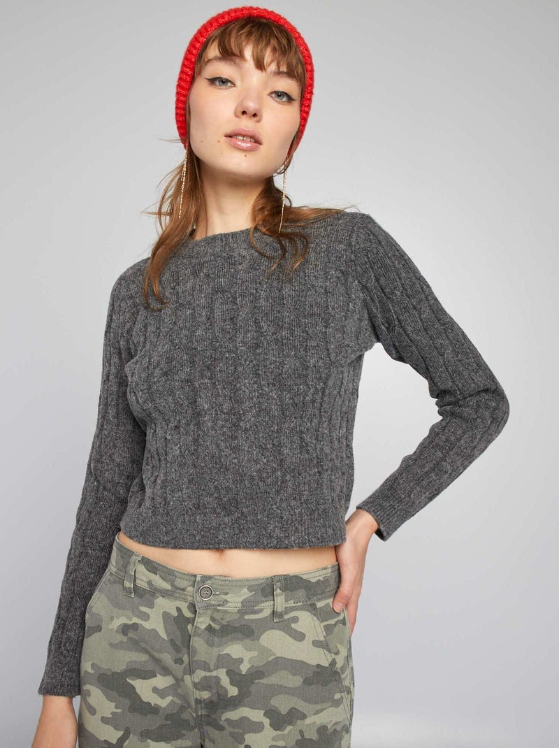 Camisola crop-top em malha torcida CINZA - Kiabi