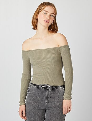 Camisola crop-top gola bardot