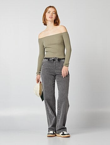 Camisola crop-top gola bardot