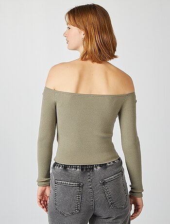 Camisola crop-top gola bardot