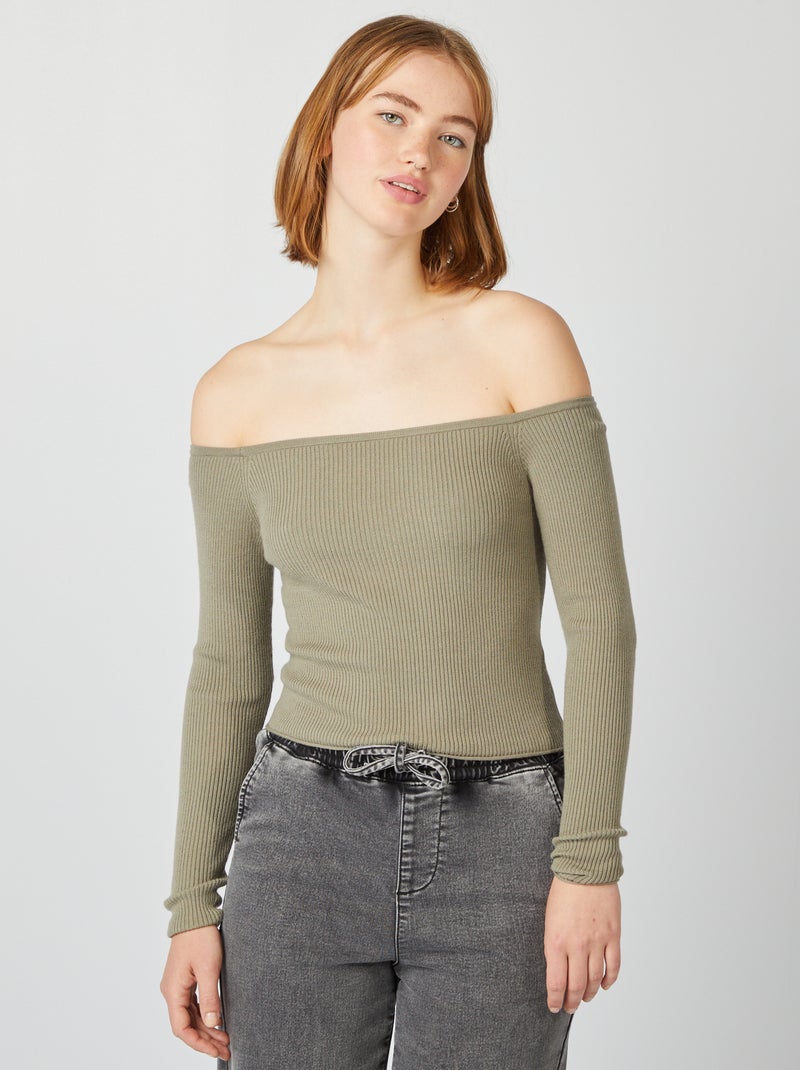 Camisola crop-top gola bardot VERDE - Kiabi