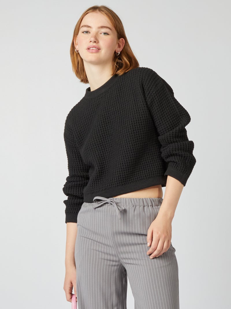 Camisola crop top malha fantasia Preto - Kiabi