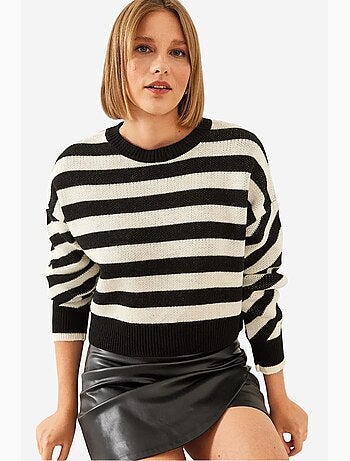 Camisola cropped às riscas oversized lucci