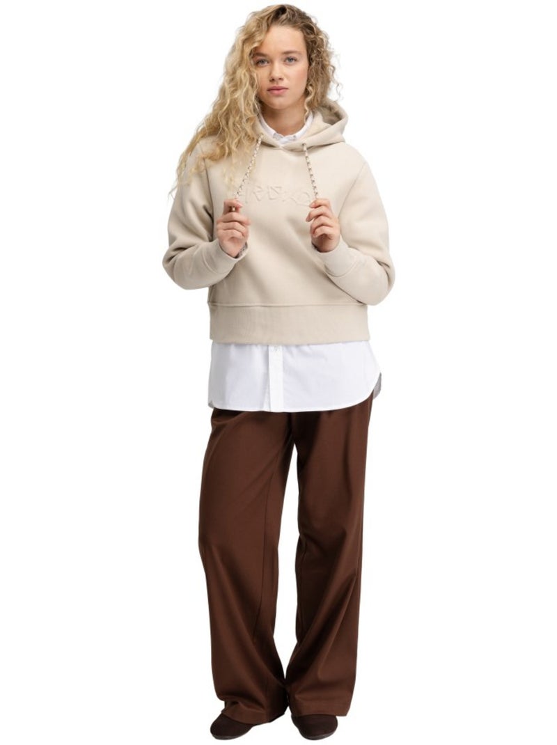Camisola cropped com capuz para mulher Bege - Kiabi