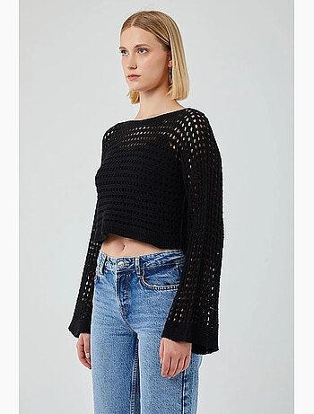Camisola cropped com gola redonda e corte descontraído mixray