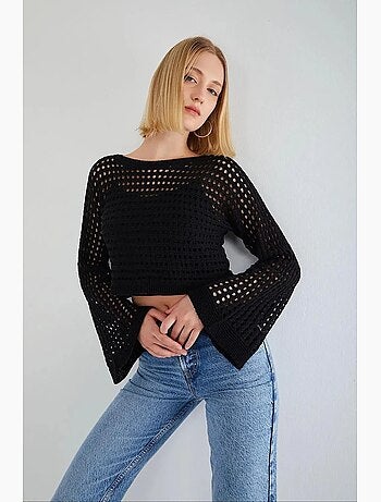 Camisola cropped com gola redonda e corte descontraído mixray